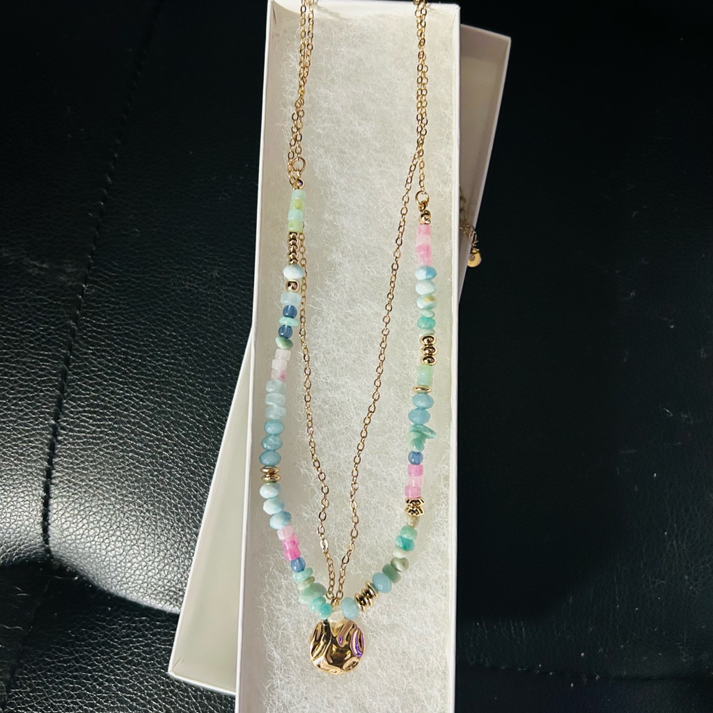 Ashley Cooper Gold And Pink Necklace With Dainty Beads 10$